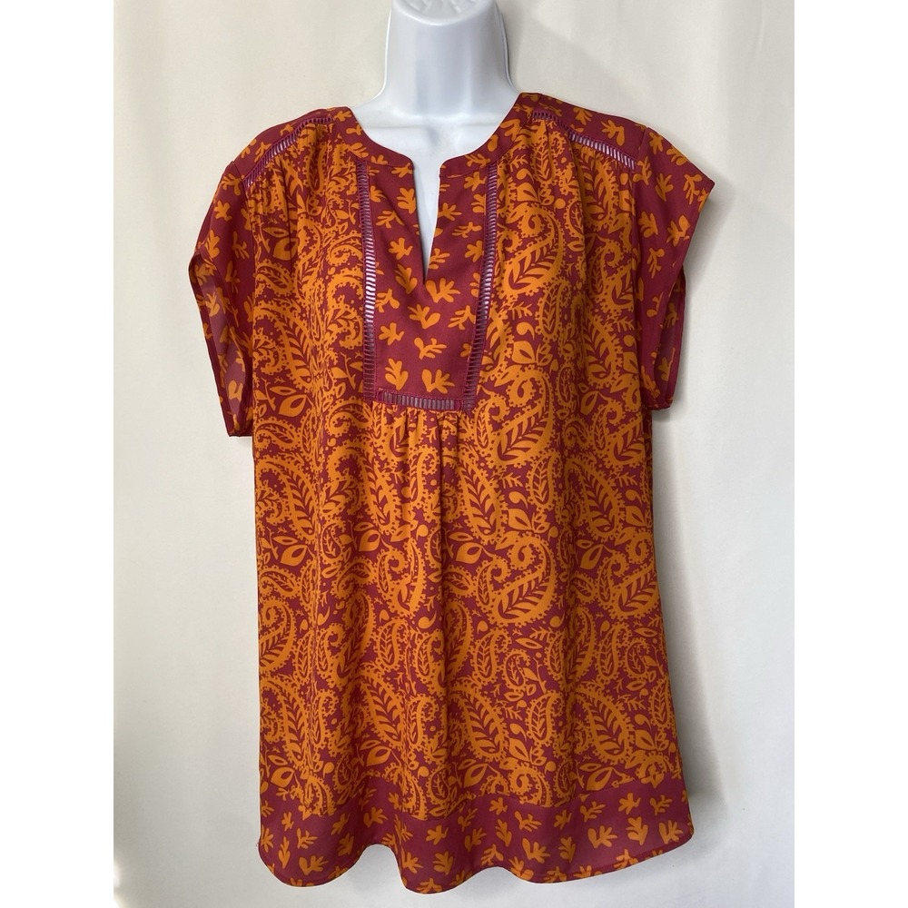 DR2 Woman's Paisley Shirt Measures 1 XL Fall Office Wear Bright Colorful Career